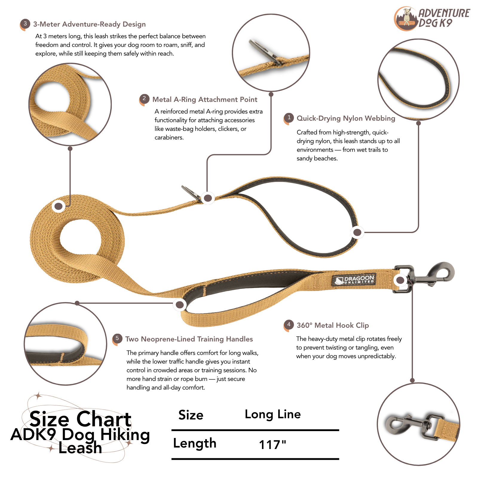 ADK9 Dog Hiking Leash